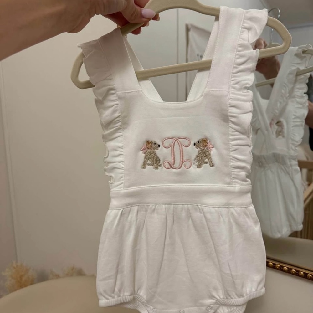 Baby Romper with Embroidered D and Dog